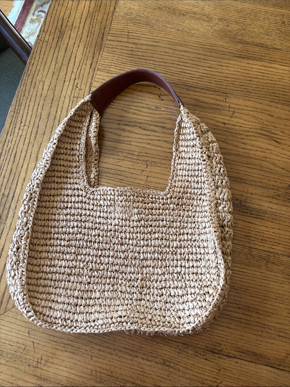 J. Crew Natural Straw Shoulder Bag with Brown Handle - Picture 3 of 3